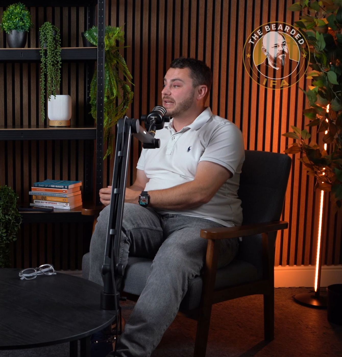A guest mid-conversation on the Dragon Forge set
